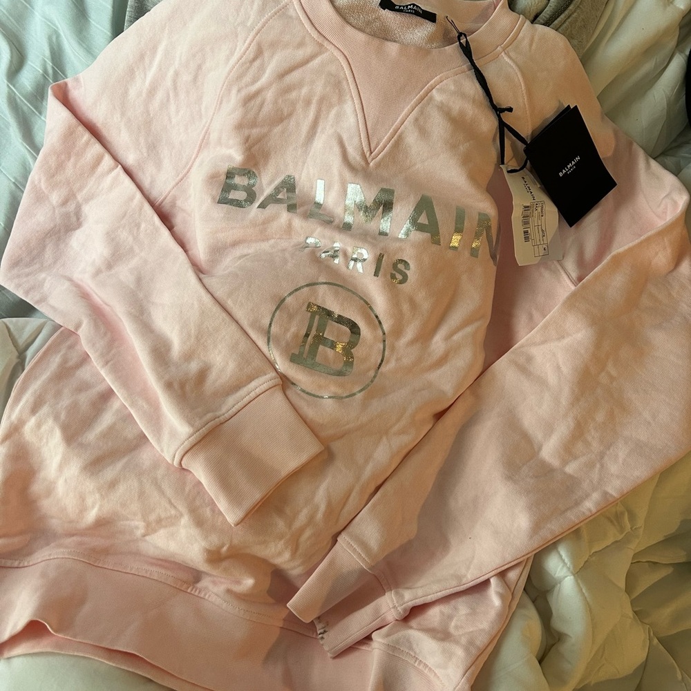 Balmain pink/silver foil crewneck NWT medium